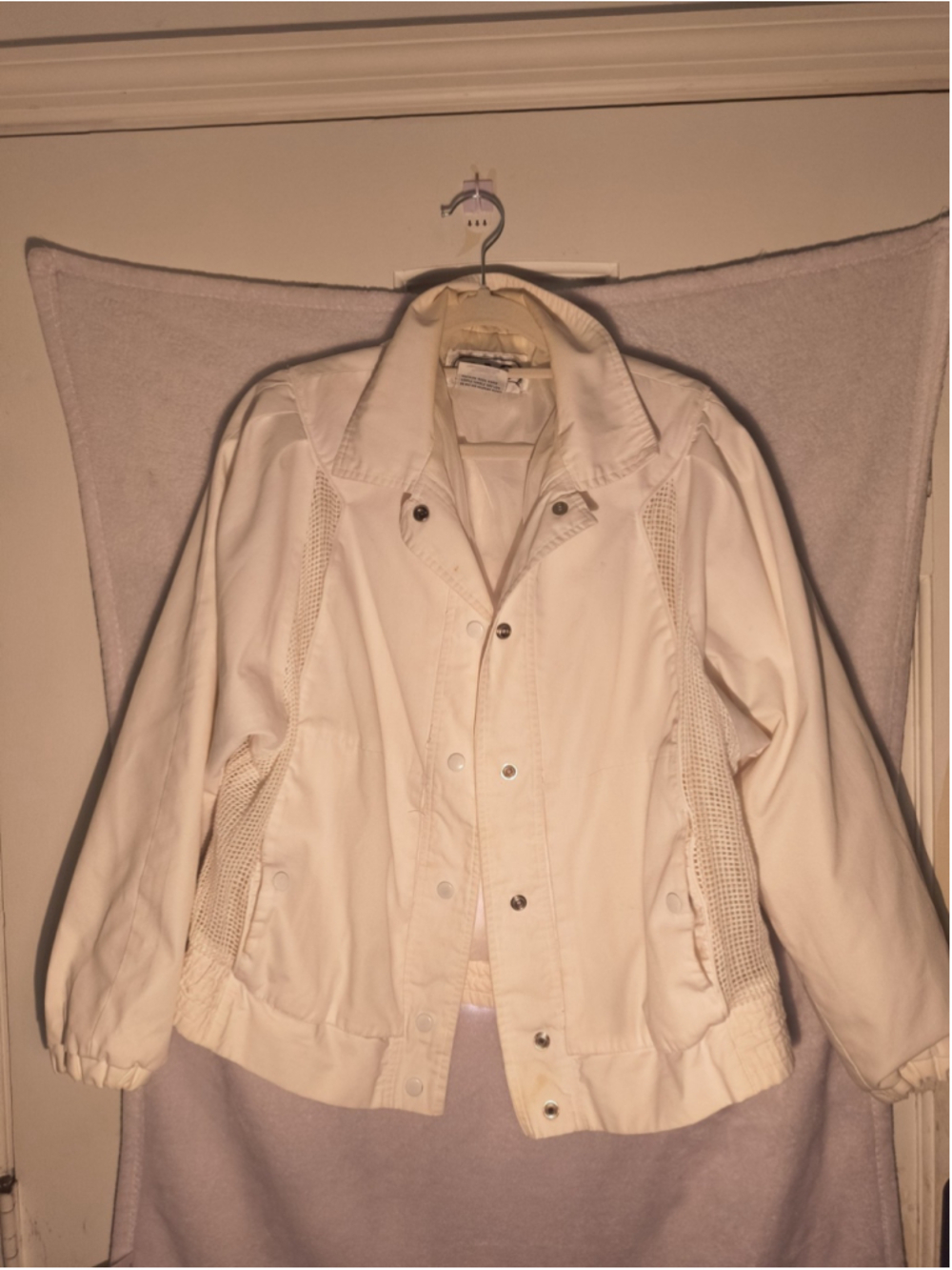 PAO Vintage White Snap-Front Mesh Collared Jacket Long Sleeve Short Size Medium